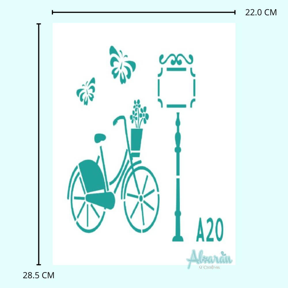 STENCIL MARIPOSAS, BICICLETA Y FARO A20