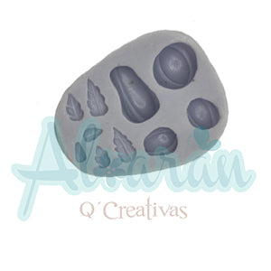 MOLDE DE SILICON FLEXIBLE CALABAZAS Y HOJAS X 10