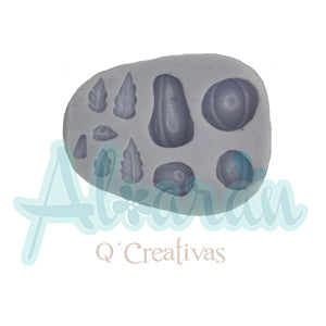 MOLDE DE SILICON FLEXIBLE CALABAZAS Y HOJAS X 10