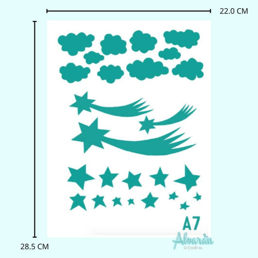 STENCIL NUBES ESTRELLAS Y ESTRELLA FUGAZ A7