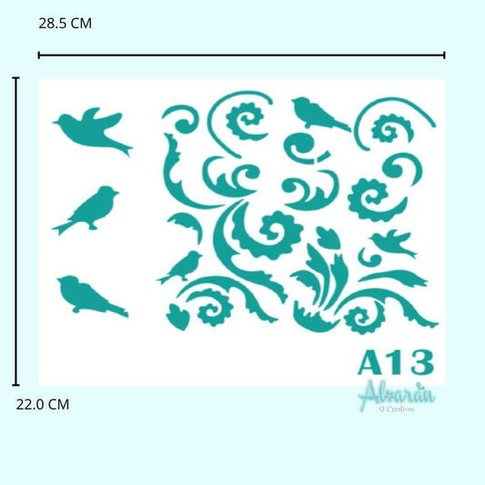 STENCIL PAJAROS Y GRECAS A13